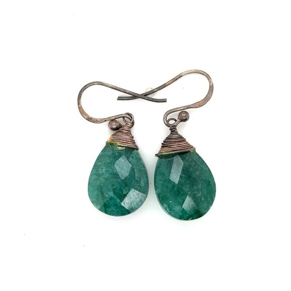 925 Silver Hook Green Stone Dangle Earrings - Picture 1 of 5